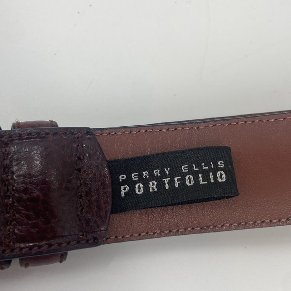 Perry Ellis portfolio dark brown leather belt - Picture 4 of 7